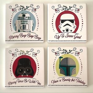 Ceramic Christmas Star Wars coasters - two of them with a bottom corner …